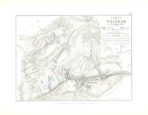1852 Antique Map BATTLE OF PULTUSK 26 Dec POLAND 1806 Battle Plans (AM42)