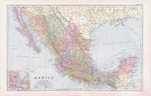 1893 Large Colour Antique Map MEXICO Chihuahua Guerrero Yucatan Chiapas (BPA41)