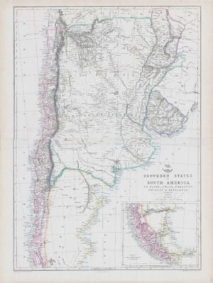 1863 Large Map SOUTH STATES SOUTH AMERICA LA PLATA CHILE PARAGUAY Weller (DA69)