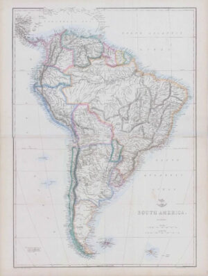 1863 Large Antique Map SOUTH AMERICA Brazil Peru Patagonia Edward Weller (DA67)