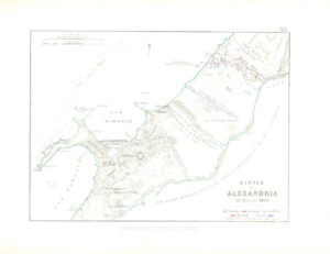 1852 Antique Map of BATTLE OF ALEXANDRIA 21 March 1801 Eqypt Battle Plans (AM33)