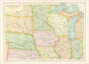 1912 Original Colour Antique Map - UNITED STATES CENTRAL DIVISION (72)