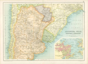 1912 Original Colour Antique Map  - SOUTH AMERICA ARGENTINA CHILE URUGUAY (81)