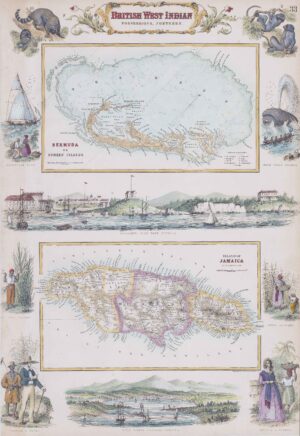 1864 Map BRITISH WEST INDIAN POSSESSIONS NORTHERN Bermuda Jamaica (FC14)