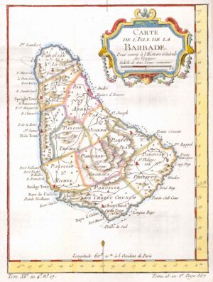 1770 Map CARTE DE L'ISLE DE LA BARBADE Barbados West Indies (BM3-2)