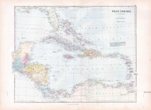 1887 Large Antique Folio Map WEST INDIES VENEZUELA By Stanford (SLA74)