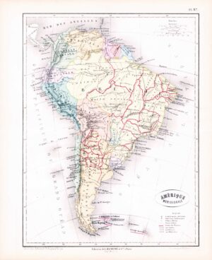 1865 Antique Map AMERIQUE MERIDIONALE SOUTH AMERICA Brazil  (DEDG-2)