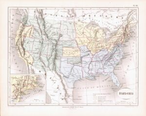 1865 Antique Map ETATUS-UNIS United States Of America  (DEDG-4)