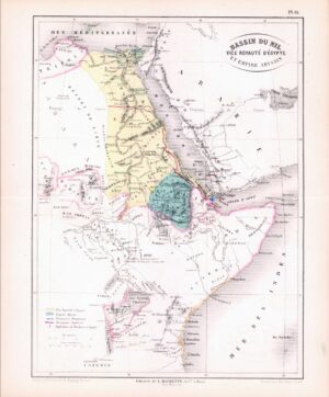 1865 Antique Map BASSIN DU NIL VICE ROYAUTE D'EGYPTE Ethiopia Africa (DEDG-6)