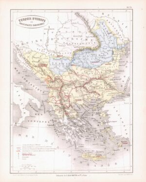 1865 Antique Map TURQUIE DE EUROPE PRINCIPAUTES DANUBIENNES Turkey  (DEDG-10)