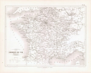1865 Antique Map LES CHEMINS DE FER Francais France Railway (DEDG-26)