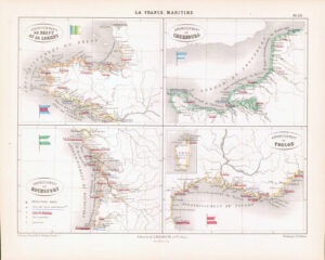 1865 Antique Map FRANCE MARITIME Toulon Cherbourg Rochefort (DEDG-29)