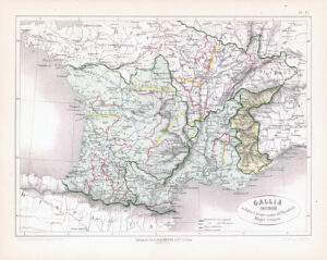1865 Antique Map GALLIA INFERIOR Roman Empire France (DEDG-57)