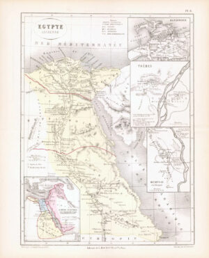 1865 Antique Map EGYPT ANCIEN Ancient Egypt Africa Alexandrie Thebes  (DEDG-67)