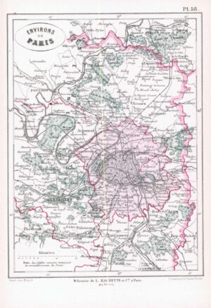 1865 Antique Map ENVIRONS DE PARIS Districts FRANCE Europe (DEDG-91)