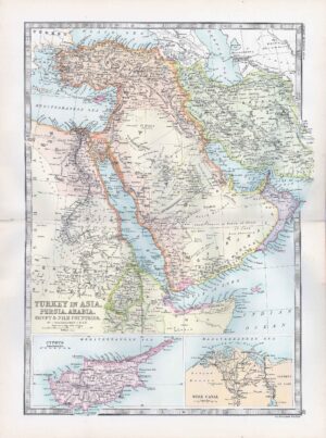 1912 Antique Map TURKEY in ASIA PERSIA ARABIA Egypt Nile (BWM4-41)