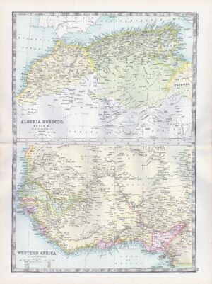 1912 Antique Map MOROCCO ALGERIA West Africa Tunis (BWM4-53)