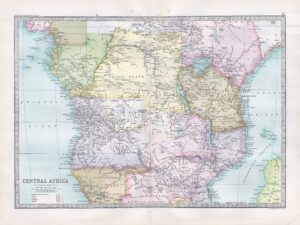 1912 Antique Map CENTRAL AFRICA Congo State Madagascar Comoro  (BWM4-54)