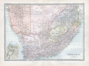 1912 Antique Map SOUTH AFRICA Kalahari Orange Free State (BWM4-55)