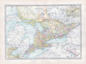 1912 Antique Map PROVINCE of ONTARIO Huron Erie Ottawa (BWM4-62)