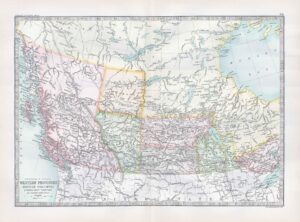 1912 Antique Map WESTERN PROVINCES British Columbia Manitoba (BWM4-63)