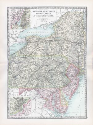 1912 Antique Map NEW YORK NEW JERSEY Pennsylvania Maryland (BWM4-66)