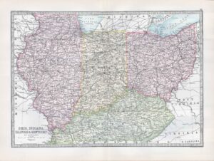 1912 Antique Map OHIO INDIANA ILLINOIS Kentucky Michigan (BWM4-67)