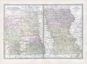 1912 Antique Map KANSAS Nebraska Colorado IOWA Missouri (BWM4-72)