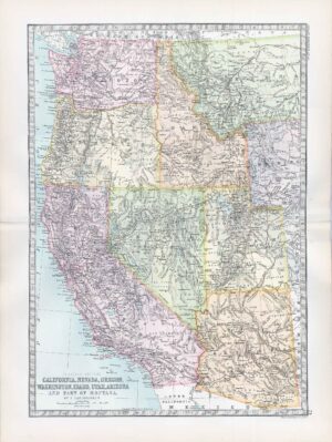 1912 Antique Map CALIFORNIA NEVADA OREGON Washington Idaho (BWM4-73)