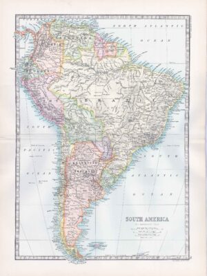 1912 Antique Map SOUTH AMERICA Brazil Peru Venezula Argentine (BWM4-75)