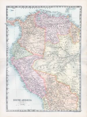 1912 Antique Map SOUTH AMERICA Venezuela Colombia Brazil (BWM4-76)