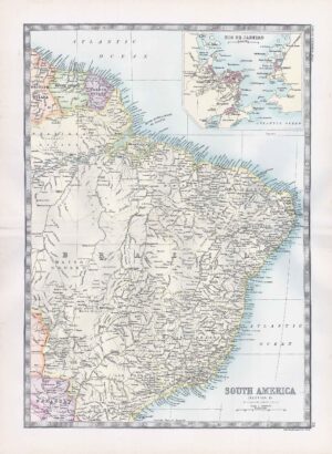 1912 Antique Map SOUTH AMERICA Brazil Rio de Janeiro Paraguay (BWM4-77)