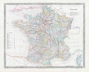1850 FRANCE World Original Antique Map by Henry Teesdale (TNGA-12)