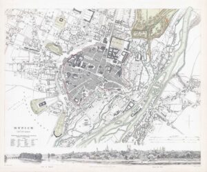 1832 Antique Map Plan of MUNICH Munchen Germany SDUK (LM24-43)