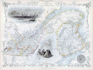1850 Original Antique Map EAST CANADA AND NEW BRUNSWICK by Tallis (TM4-7)