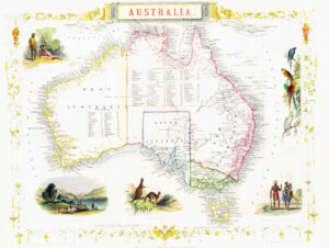 1850 Original Antique Map of AUSTRALIA by Tallis with full hand colour (TM4-37)