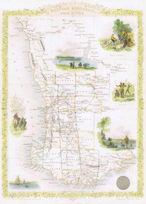 1850 Original Antique Map WESTERN AUSTRALIA SWAN RIVER by Tallis (TM4-29)