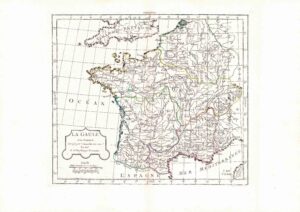 1792 LA GAULE Original antique Map of FRANCE by Vaugondy (GSM31)