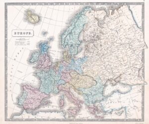 1851 Large original Antique Map of EUROPE by George Philip (GPM26)