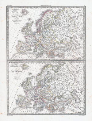 1841 CARTE DE L'EUROPE EN 1789 EN 1813 Revolution Napoleonic Map Lapie (LP23)