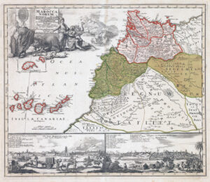1728 STATUUM MAROCCA NORUM Antique Map MOROCCO Africa Canary Islands Homann