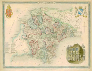 1837 ORIGINAL ANTIQUE Decorative MAP - DEVONSHIRE by Thomas Moule Hand Colour