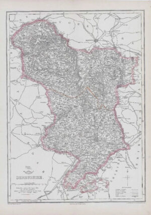 1863 Large Antique Map DERBYSHIRE by Edward Weller (DA82)