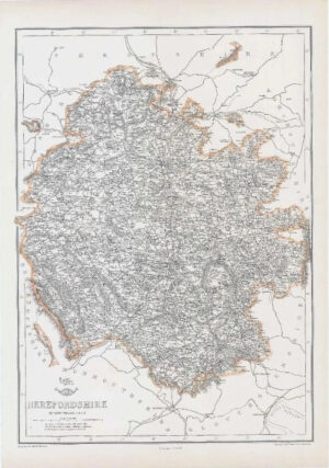 1863 Large Antique Map HEREFORDSHIRE by Weller (DA90)