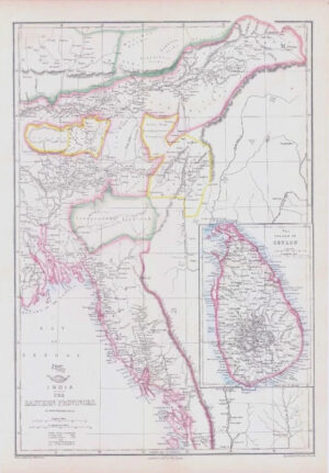 1863 Map INDIA THE EASTERN PROVINCES Island of Ceylon by Edward Weller (DA185)