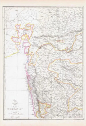 1863 Large Antique Map INDIA BOMBAY & c by Edward Weller (DA181)