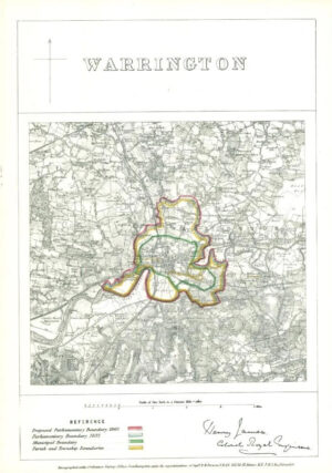 1868 Cheshire Boundary Commission Ordnance MAP PLAN of WARRINGTON (BC175)