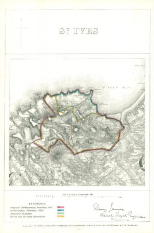 1868 Cornwall Boundary Commission Ordnance MAP PLAN of ST IVES (BC142)