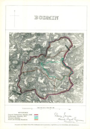 1868 Cornwall Boundary Commission Ordnance MAP PLAN of BODMIN (BC16)