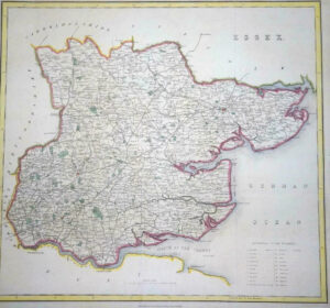 c1840 - Original Antique Map of ESSEX by Virtue with outline colour (LM4)